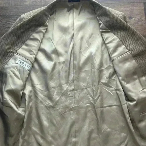 VTG Givenchy Monsieur Worsted Wool Suit Sport Jacket Blazer Houndstooth Sz 42R - Picture 11 of 16